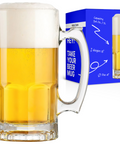 Glass Beer Mug with Handle – 34 fl. oz. / 1L – Large & Heavy Beer Stein