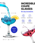 Prolisok Coupe Cocktail Glasses - Set of 6 - 7.44 fl oz / 220 ml