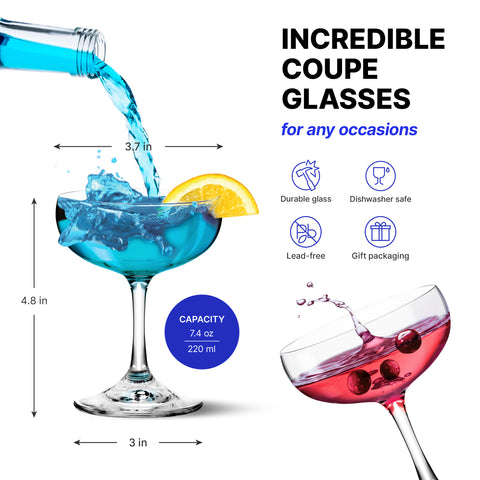 Prolisok Coupe Cocktail Glasses - Set of 6 - 7.44 fl oz / 220 ml