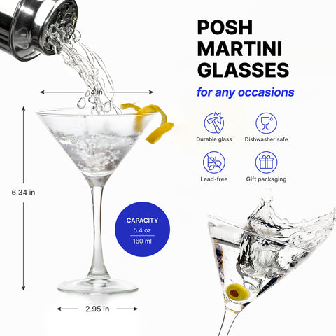 Prolisok Martini Glasses - Set of 6 - 5.4 fl oz / 160 ml