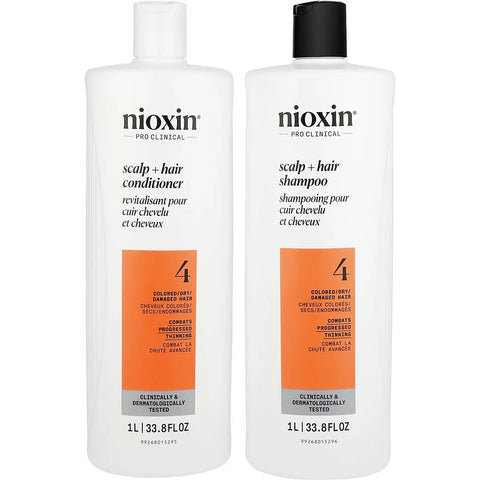 Nioxi System 4 Scalp Therapy Conditioner And Cleanser Shampoo For Colored Hair With Progressed Thinning Liter Duo