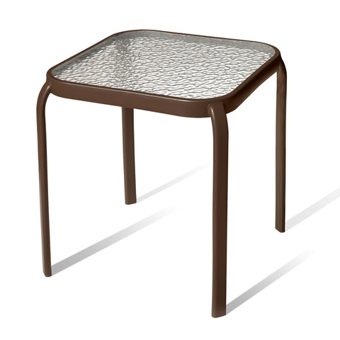 Outdoor Side Table Prolisok. Metal Body, Tempered Glass Top, Bronze color