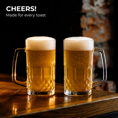 Prolisok Glass Beer Mugs with Handles – 18.6 fl oz / 550 ml Beer Steins – Set of 2