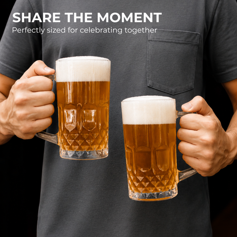 Prolisok Glass Beer Mugs with Handles – 18.6 fl oz / 550 ml Beer Steins – Set of 2