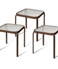 Metal Side Table Prolisok with Tempered Glass Top in Bronze (Set of 3)