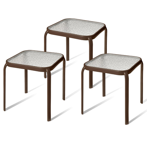 Metal Side Table Prolisok with Tempered Glass Top in Bronze (Set of 3)