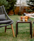 Outdoor Side Table Prolisok. Metal Body, Tempered Glass Top, Bronze color