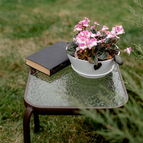 Metal Side Table Prolisok with Tempered Glass Top in Bronze (Set of 3)