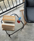 Outdoor Side Table Prolisok. Metal Body, Tempered Glass Top, Bronze color